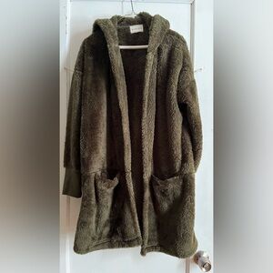 Olive+Oak Moss Green Furry Housecoat, Size Medium